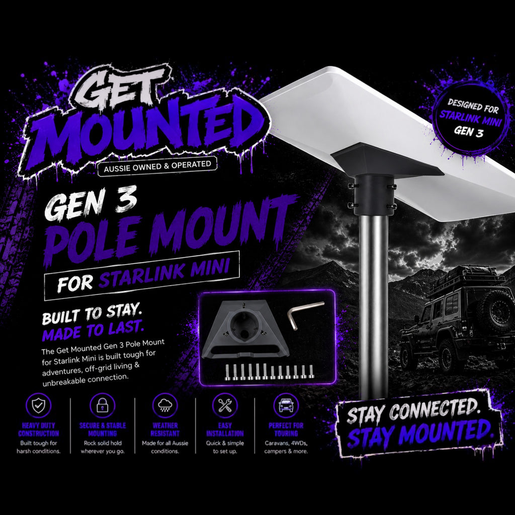 Get Mounted Starlink Gen 3 Pole Mount is a heavy-duty mounting solution designed for secure, stable, and long-term Starlink installations. Aluminium and rust proof