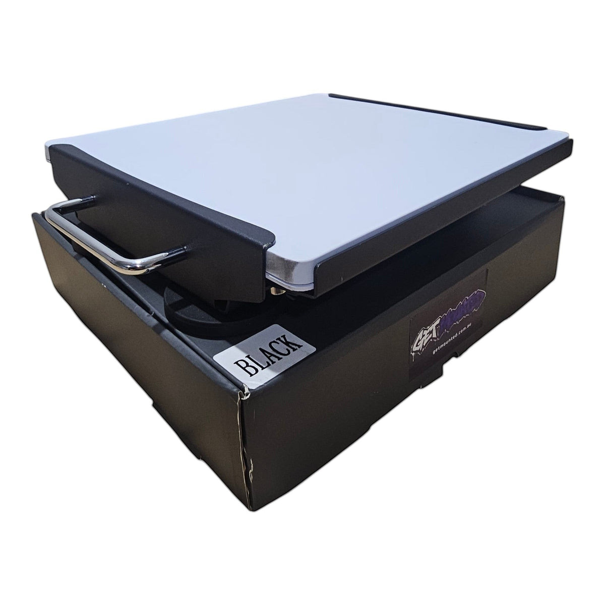 Get Mounted magnetic mount for Starlink Mini, featuring a black metal base and secure design.