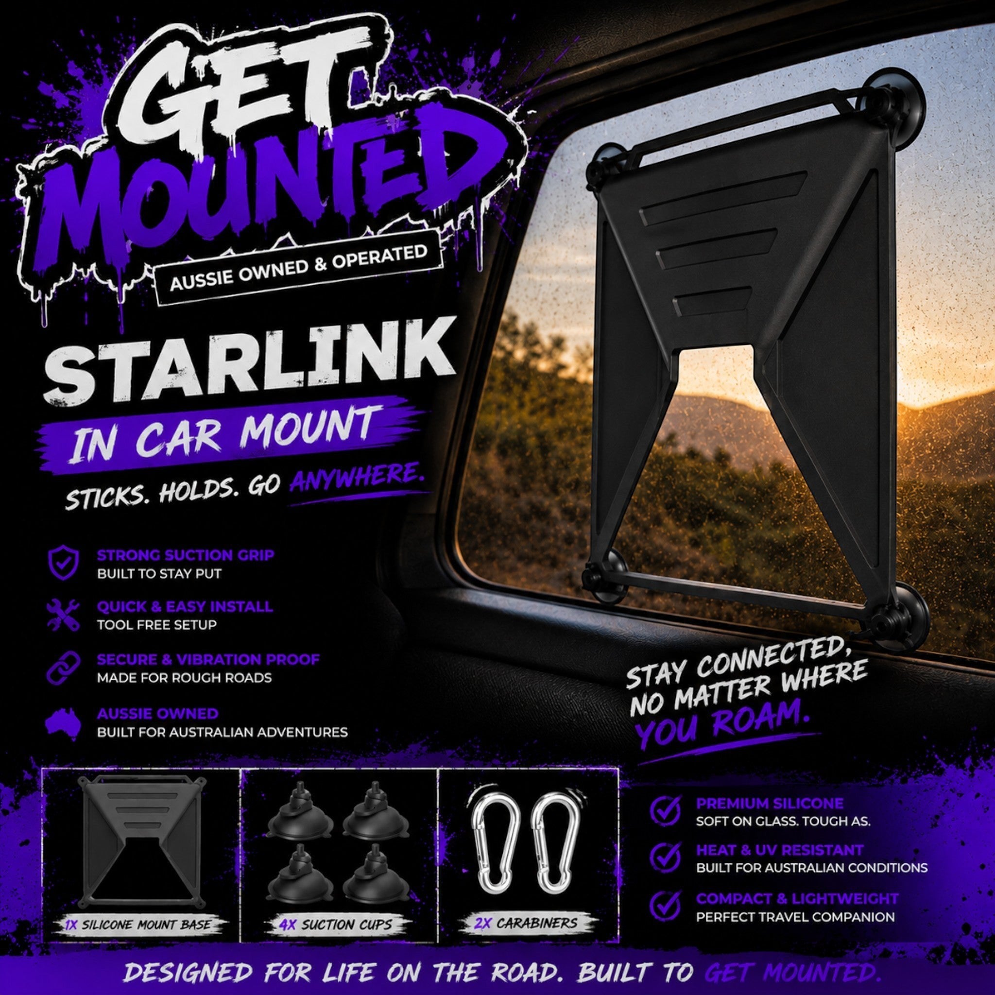 Silicone mount. for inside of car. Safe and rugged for your Starlink. Great suction