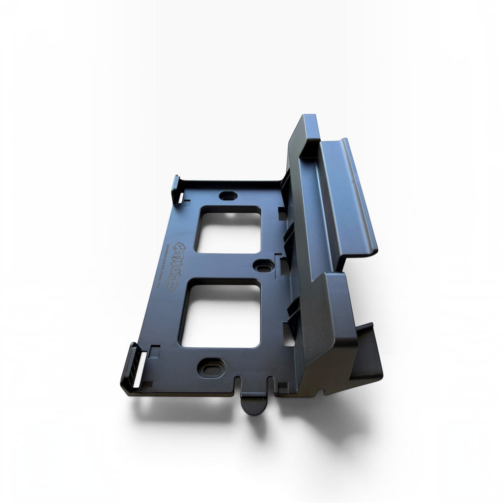 Get Mounted Starlink Gen 3 router and power supply holder in black with integrated cable management and mounting points
