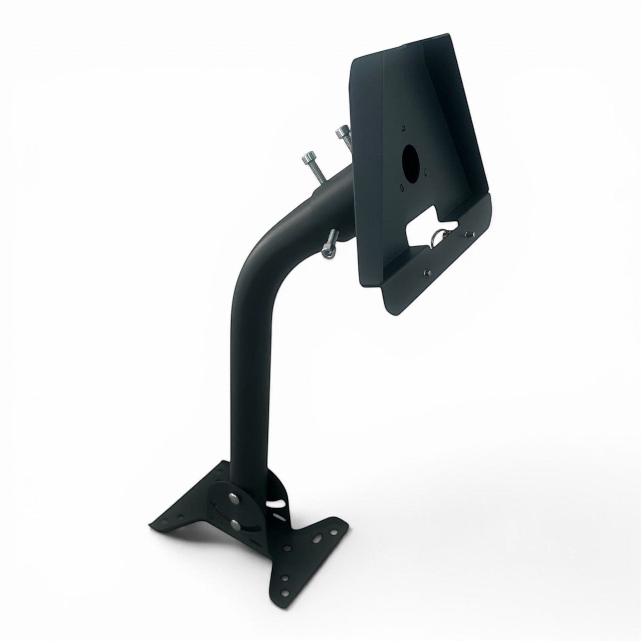 Get Mounted black weather-resistant wall mount bracket for Starlink Gen 3 satellite dish on a white background