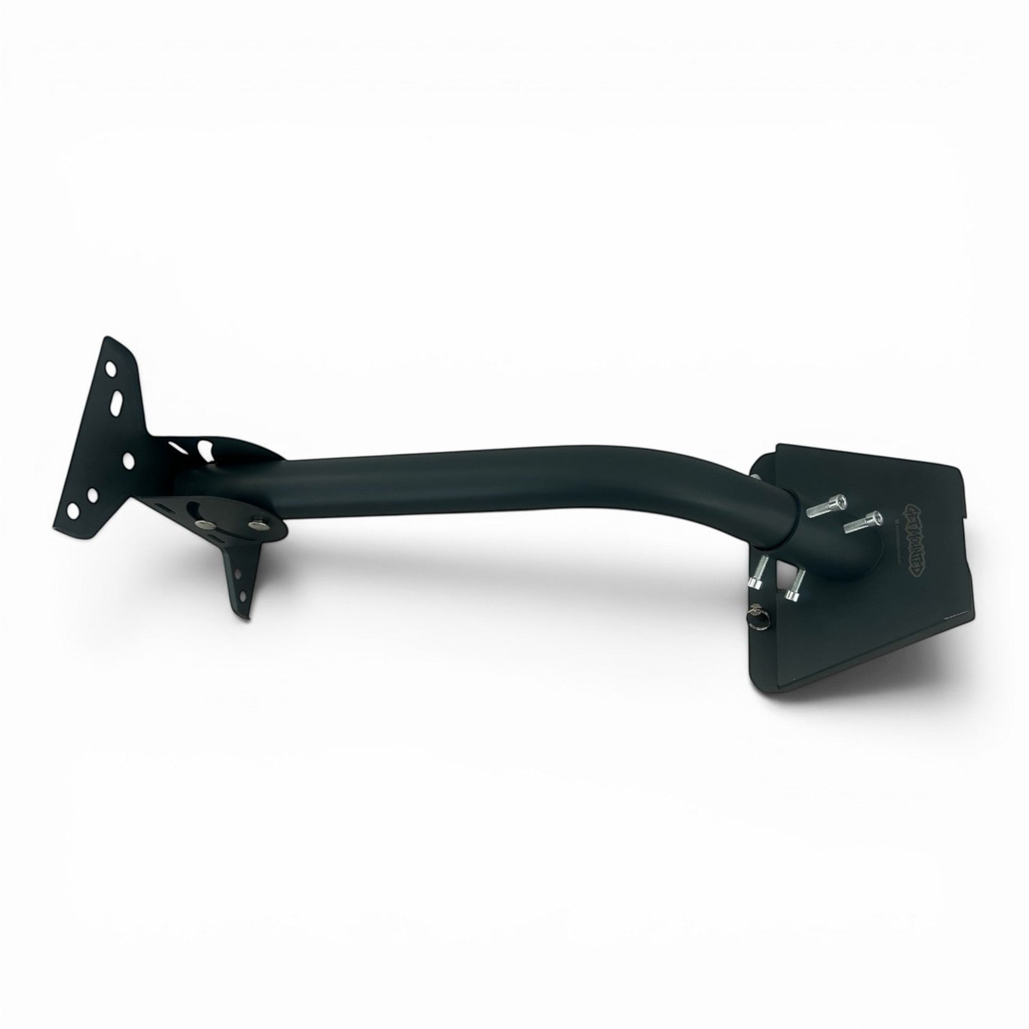 Get Mounted black weather-resistant wall mount bracket for Starlink Gen 3 satellite dish on a white background