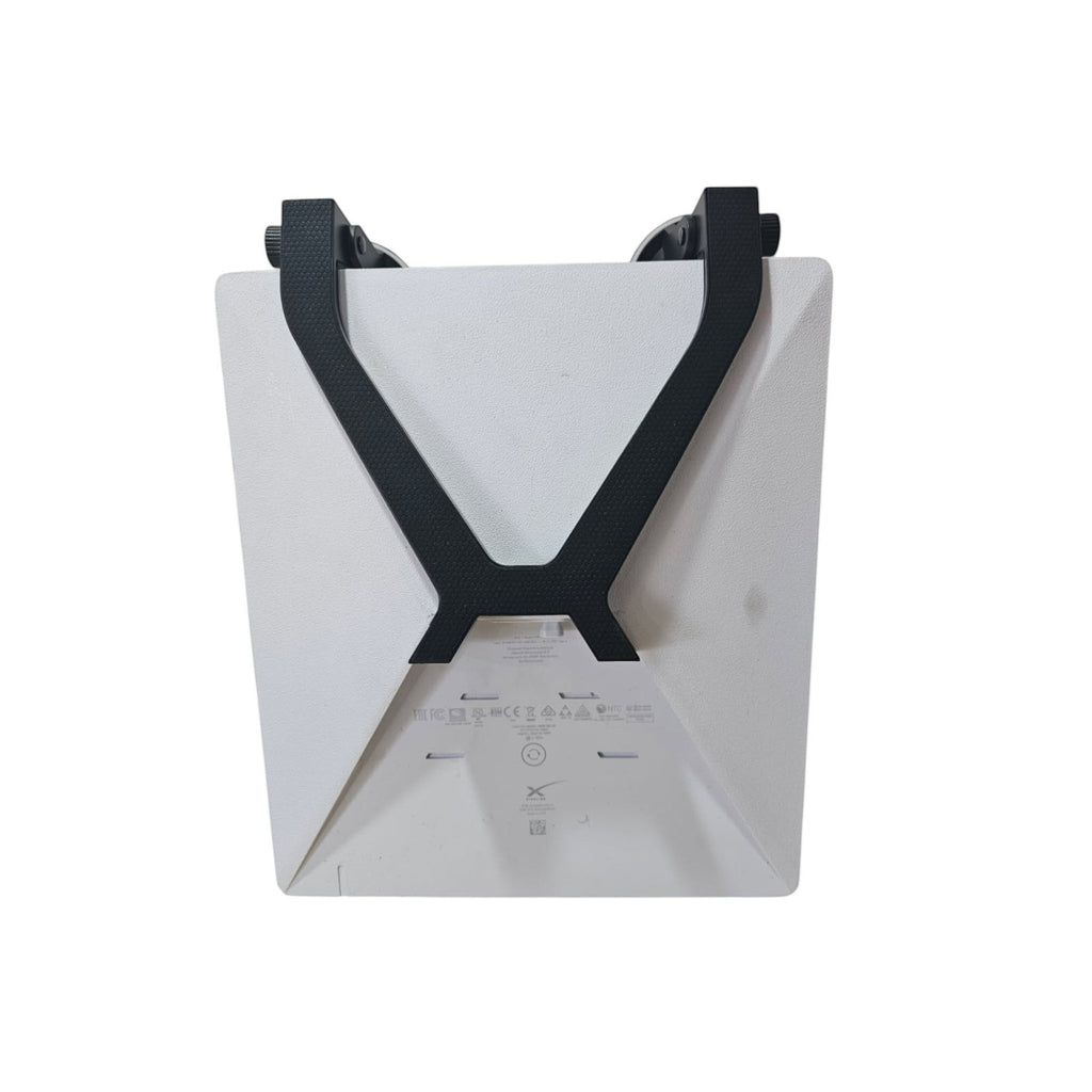 Get Mounted dash suction mount attached to the back of a white Starlink Mini satellite dish for vehicle use.