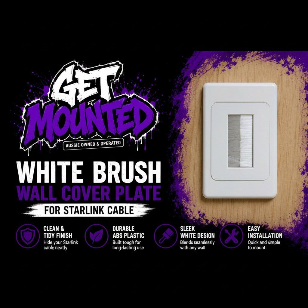 Get Mounted white brush wall cover plate for Starlink cables, featuring a durable ABS plastic design for home use.